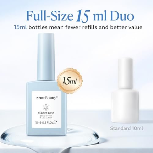 AZUREBEAUTY 15ml Rubber Base Gel Polish and No Wipe Top Coat Set – Builder Base Coat & Ultra Shine Top Coat for Thin, Weak, Brittle Nails – Self-Leveling, Long Lasting - görsel 16