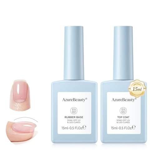 AZUREBEAUTY 15ml Rubber Base Gel Polish and No Wipe Top Coat Set – Builder Base Coat & Ultra Shine Top Coat for Thin, Weak, Brittle Nails – Self-Leveling, Long Lasting - görsel 2