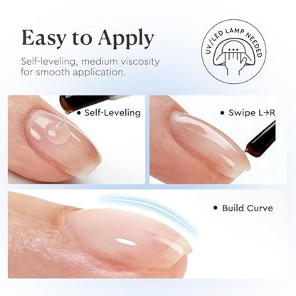 AZUREBEAUTY 15ml Rubber Base Gel Polish and No Wipe Top Coat Set – Builder Base Coat & Ultra Shine Top Coat for Thin, Weak, Brittle Nails – Self-Leveling, Long Lasting