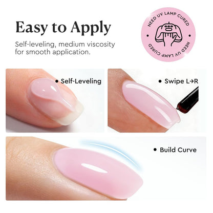 AZUREBEAUTY 10ml 6 Color Rubber Base Gel Polish with Top Coat Set – Sheer Nude Pink Jelly Self-Leveling Builder Gel for Thin Weak Nails, Long Lasting Soak Off UV LED Avelisse