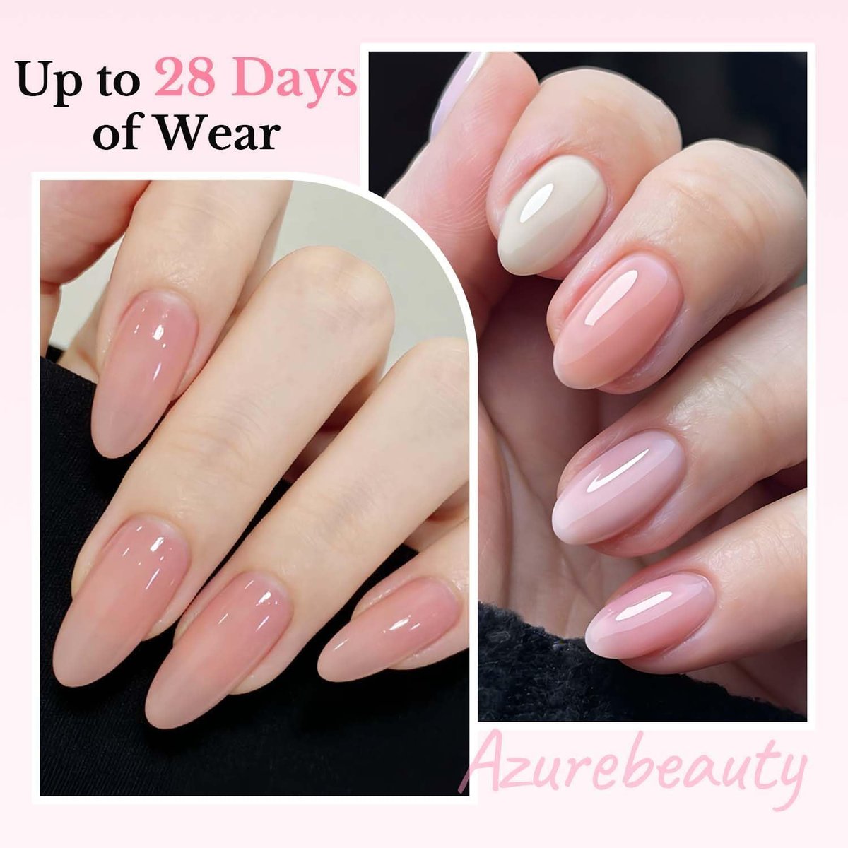 AZUREBEAUTY 10ml 6 Color Rubber Base Gel Polish with Top Coat Set – Sheer Nude Pink Jelly Self-Leveling Builder Gel for Thin Weak Nails, Long Lasting Soak Off UV LED Avelisse