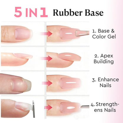 AZUREBEAUTY 10ml 6 Color Rubber Base Gel Polish with Top Coat Set – Sheer Nude Pink Jelly Self-Leveling Builder Gel for Thin Weak Nails, Long Lasting Soak Off UV LED Avelisse
