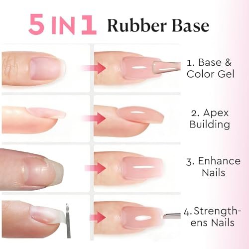 AZUREBEAUTY 10ml 6 Color Rubber Base Gel Polish with Top Coat Set – Sheer Nude Pink Jelly Self-Leveling Builder Gel for Thin Weak Nails, Long Lasting Soak Off UV LED Avelisse