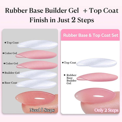 AZUREBEAUTY 10ml 6 Color Rubber Base Gel Polish with Top Coat Set – Sheer Nude Pink Jelly Self-Leveling Builder Gel for Thin Weak Nails, Long Lasting Soak Off UV LED Avelisse