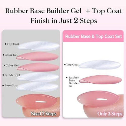 AZUREBEAUTY 10ml 6 Color Rubber Base Gel Polish with Top Coat Set – Sheer Nude Pink Jelly Self-Leveling Builder Gel for Thin Weak Nails, Long Lasting Soak Off UV LED Avelisse