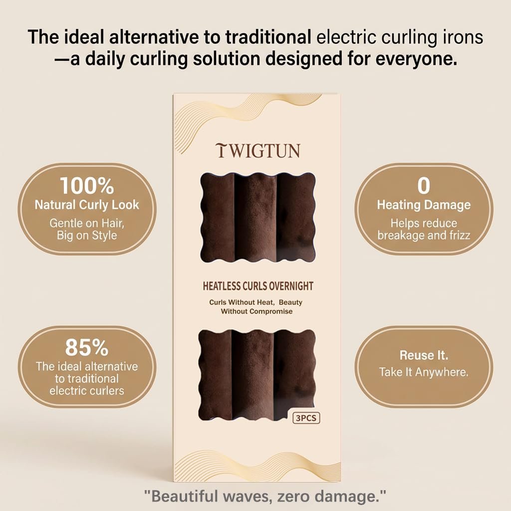 Heatless Curls Overnight Hair Curlers - 3PC No-Heat Curling Rod Set with Satin Wrap & Shower Cap | Velvet Hair Rollers for Heat-Free Waves Avelisse