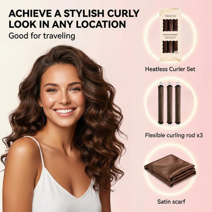 Heatless Curls Overnight Hair Curlers - 3PC No-Heat Curling Rod Set with Satin Wrap & Shower Cap | Velvet Hair Rollers for Heat-Free Waves Avelisse