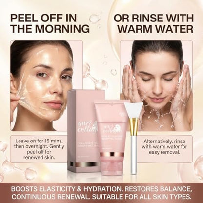 Yuri Collagen Night Wrapping Mask – Overnight Peel Off Face Mask with Collagen, Hydrating & Firming Sleeping Mask for All Skin Types, 2.53 Fl Oz Avelisse