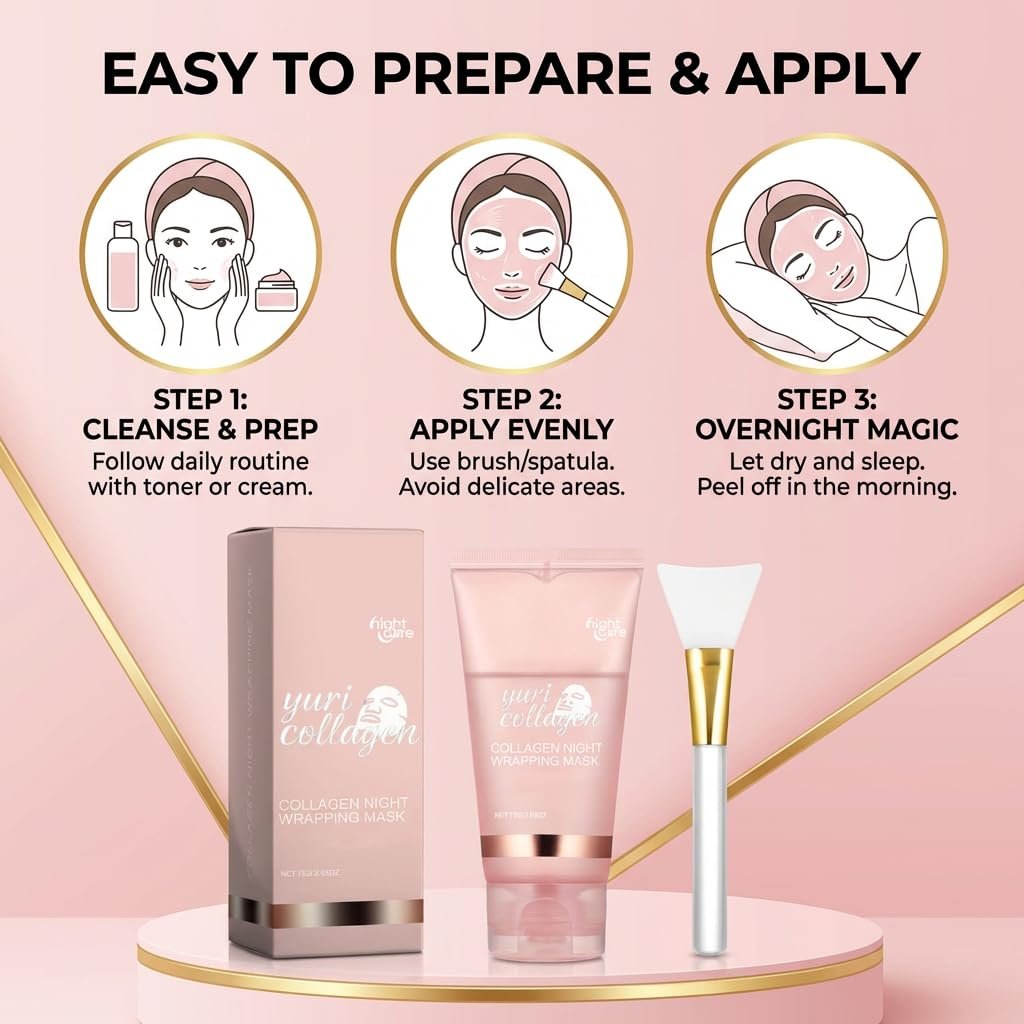 Yuri Collagen Night Wrapping Mask – Overnight Peel Off Face Mask with Collagen, Hydrating & Firming Sleeping Mask for All Skin Types, 2.53 Fl Oz Avelisse