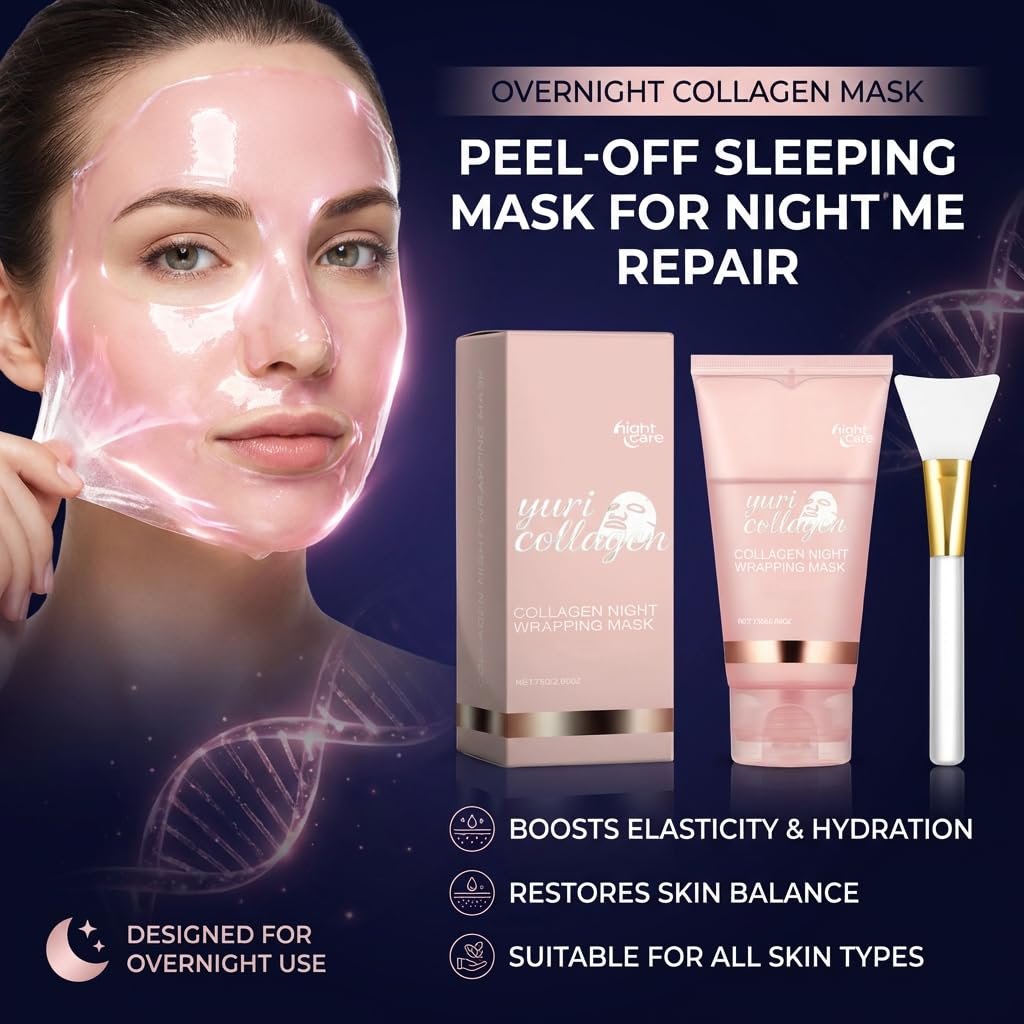 Yuri Collagen Night Wrapping Mask – Overnight Peel Off Face Mask with Collagen, Hydrating & Firming Sleeping Mask for All Skin Types, 2.53 Fl Oz Avelisse
