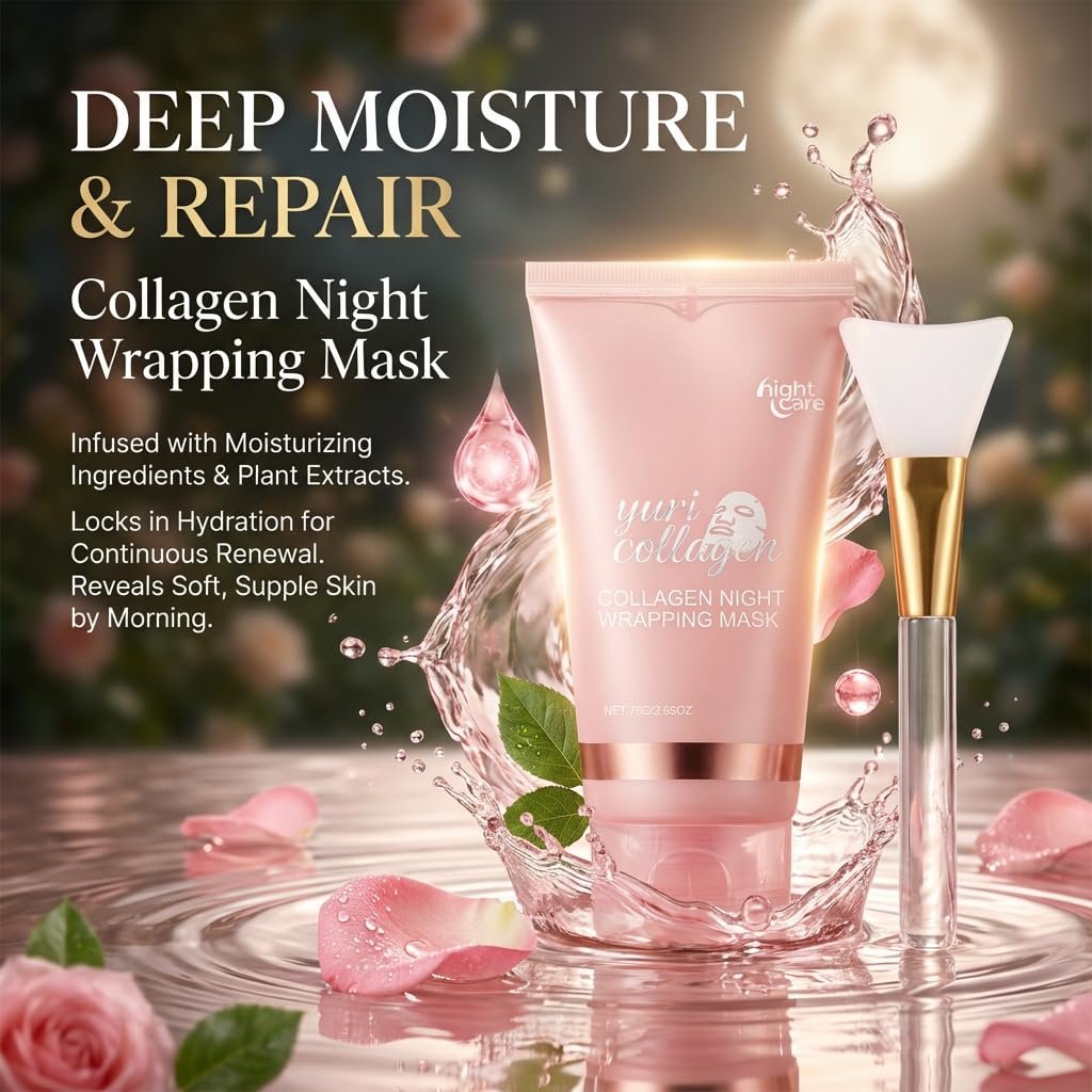 Yuri Collagen Night Wrapping Mask – Overnight Peel Off Face Mask with Collagen, Hydrating & Firming Sleeping Mask for All Skin Types, 2.53 Fl Oz Avelisse