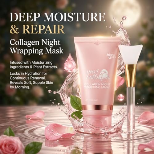 Yuri Collagen Night Wrapping Mask – Overnight Peel Off Face Mask with Collagen, Hydrating & Firming Sleeping Mask for All Skin Types, 2.53 Fl Oz Avelisse