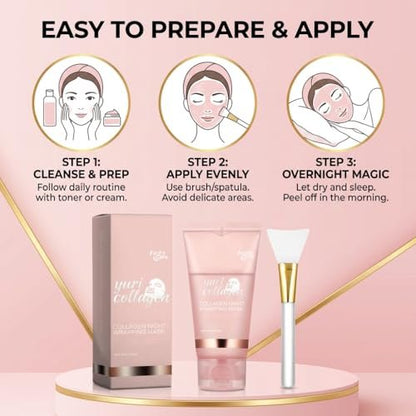 Yuri Collagen Night Wrapping Mask – Overnight Peel Off Face Mask with Collagen, Hydrating & Firming Sleeping Mask for All Skin Types, 2.53 Fl Oz Avelisse