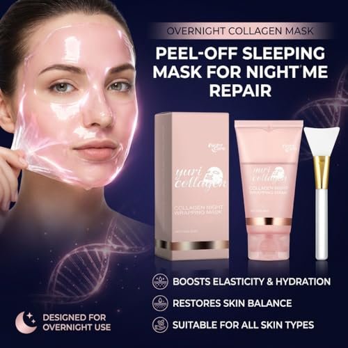 Yuri Collagen Night Wrapping Mask – Overnight Peel Off Face Mask with Collagen, Hydrating & Firming Sleeping Mask for All Skin Types, 2.53 Fl Oz Avelisse