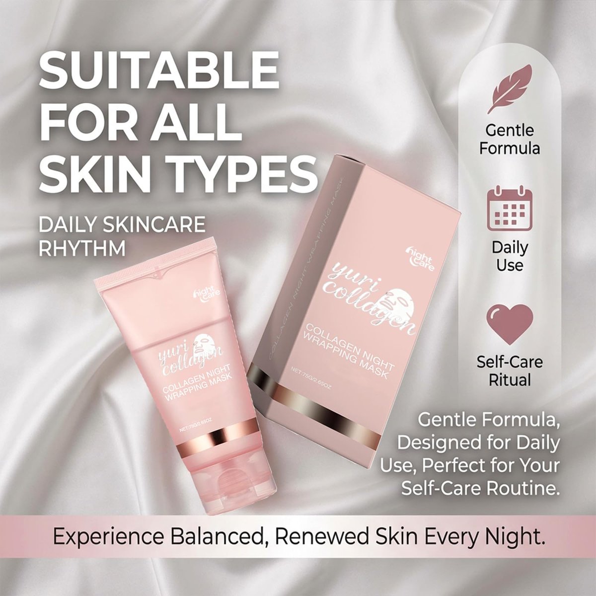 Yuri Collagen Night Wrapping Mask – Overnight Peel Off Face Mask with Collagen, Hydrating & Firming Sleeping Mask for All Skin Types, 2.53 Fl Oz Avelisse