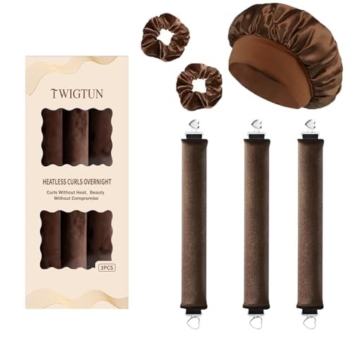 Heatless Curls Overnight Hair Curlers - 3 Pcs No-Heat Curling Rod to Sleep In and Shower Cap, Velvet Hair Rollers with Satin Wrap Avelisse