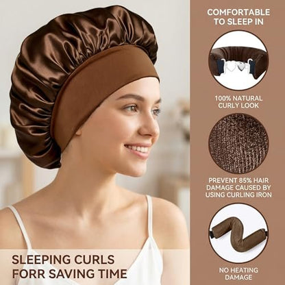 Heatless Curls Overnight Hair Curlers - 3 Pcs No-Heat Curling Rod to Sleep In and Shower Cap, Velvet Hair Rollers with Satin Wrap Avelisse