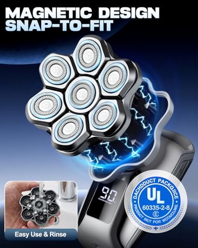 VOPH Head Shavers for Bald Men - 7D Floating Blades Electric Razor with Magnetic Detachable Heads, IPX7 Waterproof Rotary Shaver 5-in-1 Self-Grooming Kit Gift for Balder, Bright Silver - görsel 4