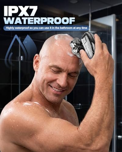 VOPH Head Shavers for Bald Men - 7D Floating Blades Electric Razor with Magnetic Detachable Heads, IPX7 Waterproof Rotary Shaver 5-in-1 Self-Grooming Kit Gift for Balder, Bright Silver