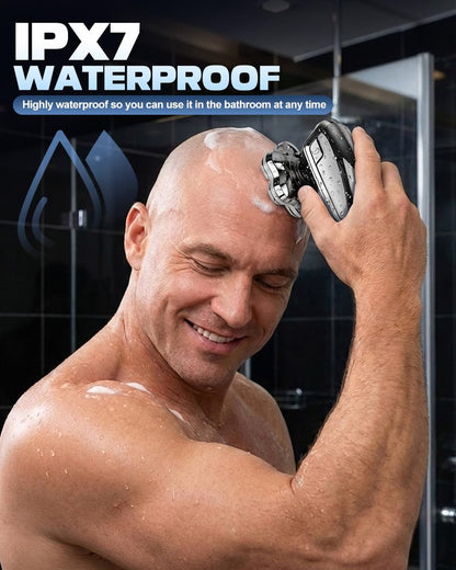 VOPH Head Shavers for Bald Men - 7D Floating Blades Electric Razor with Magnetic Detachable Heads, IPX7 Waterproof Rotary Shaver 5-in-1 Self-Grooming Kit Gift for Balder, Bright Silver