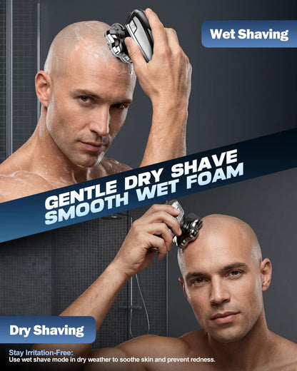 VOPH Head Shavers for Bald Men - 7D Floating Blades Electric Razor with Magnetic Detachable Heads, IPX7 Waterproof Rotary Shaver 5-in-1 Self-Grooming Kit Gift for Balder, Bright Silver