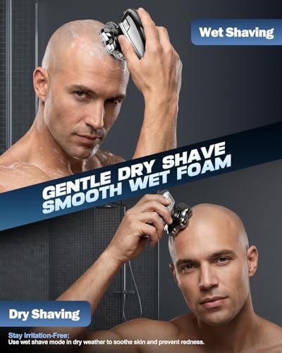 VOPH Head Shavers for Bald Men - 7D Floating Blades Electric Razor with Magnetic Detachable Heads, IPX7 Waterproof Rotary Shaver 5-in-1 Self-Grooming Kit Gift for Balder, Bright Silver