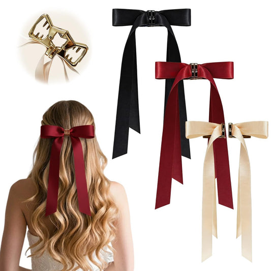 3PCS Magnetic Hair Bow Set - Strong Hold No-Slip Magnetic Hair Clips for Styling, Mini Butterfly Hair Clips, Seamless 2-in-1 Design, Hair Accessories (Champagne, Burgundy, Premium Black) Avelisse