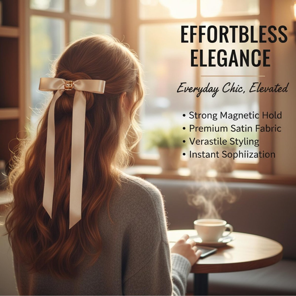 3PCS Magnetic Hair Bow Set - Strong Hold No-Slip Magnetic Hair Clips for Styling, Mini Butterfly Hair Clips, Seamless 2-in-1 Design, Hair Accessories (Champagne, Burgundy, Premium Black) Avelisse