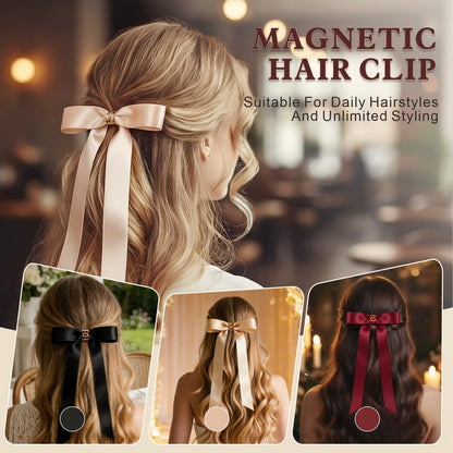 3PCS Magnetic Hair Bow Set - Strong Hold No-Slip Magnetic Hair Clips for Styling, Mini Butterfly Hair Clips, Seamless 2-in-1 Design, Hair Accessories (Champagne, Burgundy, Premium Black) Avelisse