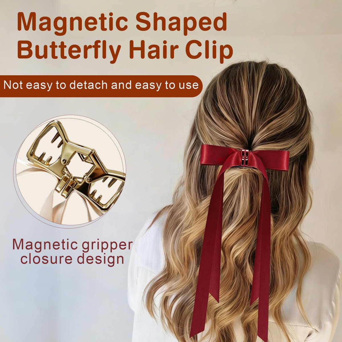 3PCS Magnetic Hair Bow Set - Strong Hold No-Slip Magnetic Hair Clips for Styling, Mini Butterfly Hair Clips, Seamless 2-in-1 Design, Hair Accessories (Champagne, Burgundy, Premium Black) Avelisse