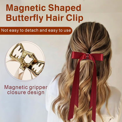 3PCS Magnetic Hair Bow Set - Strong Hold No-Slip Magnetic Hair Clips for Styling, Mini Butterfly Hair Clips, Seamless 2-in-1 Design, Hair Accessories (Champagne, Burgundy, Premium Black) Avelisse