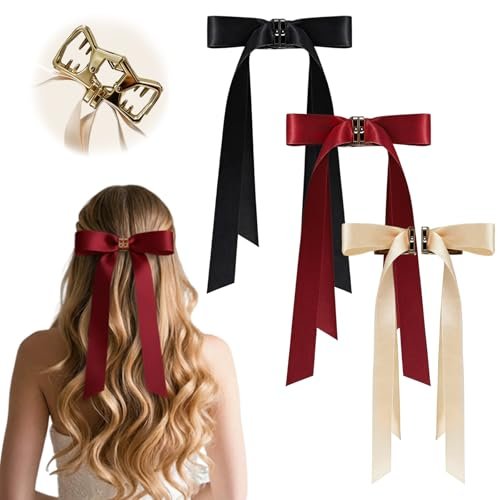 3PCS Magnetic Hair Bow Set - Strong Hold No-Slip Magnetic Hair Clips for Styling, Mini Butterfly Hair Clips, Seamless 2-in-1 Design, Hair Accessories (Champagne, Burgundy, Premium Black) Avelisse