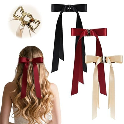 3PCS Magnetic Hair Bow Set - Strong Hold No-Slip Magnetic Hair Clips for Styling, Mini Butterfly Hair Clips, Seamless 2-in-1 Design, Hair Accessories (Champagne, Burgundy, Premium Black) Avelisse