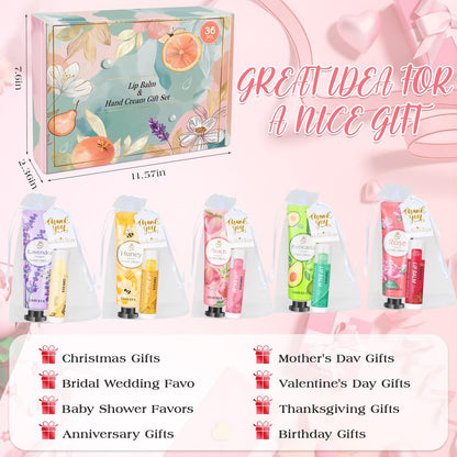 36 Sets Bulk Gifts for Women: Hand Cream & Lip Balm Set with Organza Bags – Bridal Wedding Favors, Baby Shower Favors, Teacher Appreciation Thank You Gifts, Mother's Day Gifts Avelisse