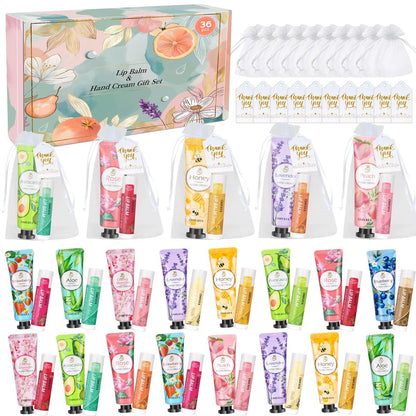 36 Sets Bulk Gifts for Women: Hand Cream & Lip Balm Set with Organza Bags – Bridal Wedding Favors, Baby Shower Favors, Teacher Appreciation Thank You Gifts, Mother's Day Gifts Avelisse