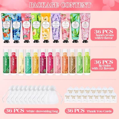 36 Sets Bulk Gifts for Women: Hand Cream & Lip Balm Set with Organza Bags – Bridal Wedding Favors, Baby Shower Favors, Teacher Appreciation Thank You Gifts, Mother's Day Gifts Avelisse