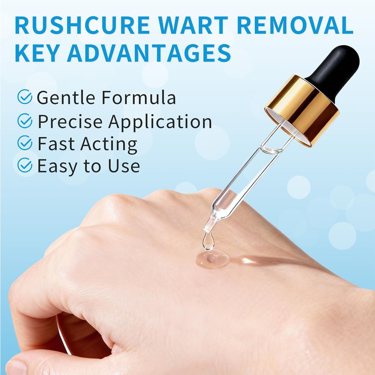 RushCure Skin Wart Remover with 17% Salicylic Acid - Fast Acting Mole Remover Serum for Plantar, Common & Flat Warts, Gentle Formula with Precision Dropper, Travel Size (0.5 Fl Oz) Avelisse