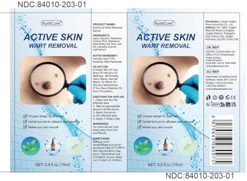 RushCure Skin Wart Remover with 17% Salicylic Acid - Fast Acting Mole Remover Serum for Plantar, Common & Flat Warts, Gentle Formula with Precision Dropper, Travel Size (0.5 Fl Oz) Avelisse
