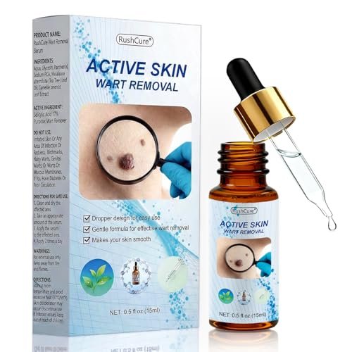 RushCure Skin Wart Remover with 17% Salicylic Acid - Fast Acting Mole Remover Serum for Plantar, Common & Flat Warts, Gentle Formula with Precision Dropper, Travel Size (0.5 Fl Oz) Avelisse