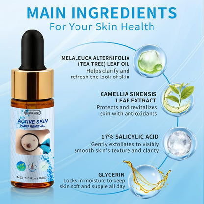 RushCure Skin Wart Remover with 17% Salicylic Acid - Fast Acting Mole Remover Serum for Plantar, Common & Flat Warts, Gentle Formula with Precision Dropper, Travel Size (0.5 Fl Oz) Avelisse