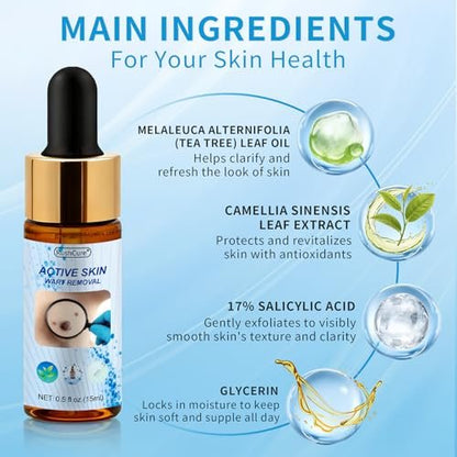 RushCure Skin Wart Remover with 17% Salicylic Acid - Fast Acting Mole Remover Serum for Plantar, Common & Flat Warts, Gentle Formula with Precision Dropper, Travel Size (0.5 Fl Oz) Avelisse