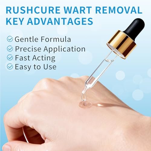 RushCure Skin Wart Remover with 17% Salicylic Acid - Fast Acting Mole Remover Serum for Plantar, Common & Flat Warts, Gentle Formula with Precision Dropper, Travel Size (0.5 Fl Oz) Avelisse