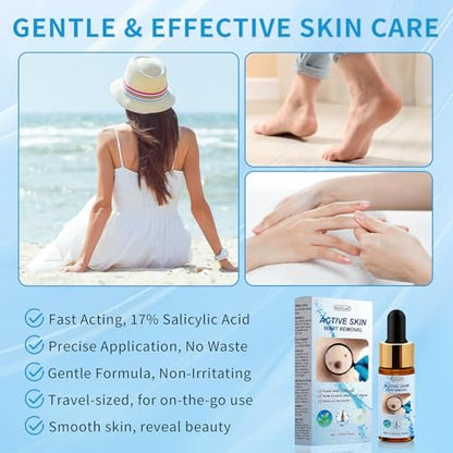 RushCure Skin Wart Remover with 17% Salicylic Acid - Fast Acting Mole Remover Serum for Plantar, Common & Flat Warts, Gentle Formula with Precision Dropper, Travel Size (0.5 Fl Oz) Avelisse