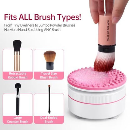 Norate Electric Makeup Brush Cleaner Machine & Deep Cleaning Solution Set – Automatic Spinning Washer with Cruelty-Free Shampoo for Quick Residue Removal, Ideal Gift for Women & Makeup Lovers (Pink) Avelisse