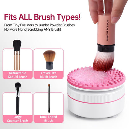 Norate Electric Makeup Brush Cleaner Machine & Deep Cleaning Solution Set – Automatic Spinning Washer with Cruelty-Free Shampoo for Quick Residue Removal, Ideal Gift for Women & Makeup Lovers (Pink) Avelisse