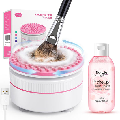 Norate Electric Makeup Brush Cleaner Machine & Deep Cleaning Solution Set – Automatic Spinning Washer with Cruelty-Free Shampoo for Quick Residue Removal, Ideal Gift for Women & Makeup Lovers (Pink) Avelisse