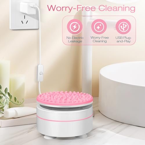 Norate Electric Makeup Brush Cleaner Machine & Deep Cleaning Solution Set – Automatic Spinning Washer with Cruelty-Free Shampoo for Quick Residue Removal, Ideal Gift for Women & Makeup Lovers (Pink) Avelisse