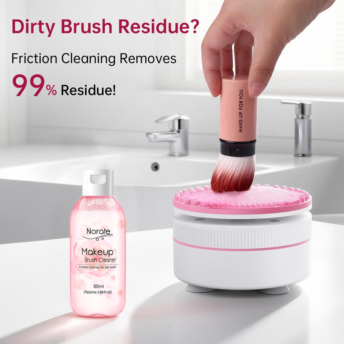 Norate Electric Makeup Brush Cleaner Machine & Deep Cleaning Solution Set – Automatic Spinning Washer with Cruelty-Free Shampoo for Quick Residue Removal, Ideal Gift for Women & Makeup Lovers (Pink) Avelisse