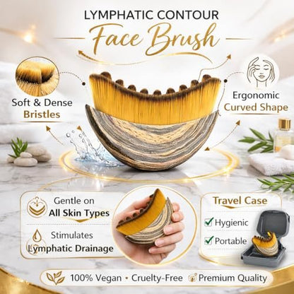Lymphatic Contour Face Brush for Jawline Sculpting, Soft Bristle Facial Massage Tool for Face & Neck, Anti Puffiness Beauty Brush with Travel Case