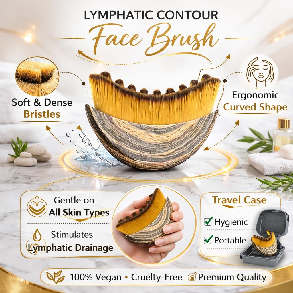 Lymphatic Contour Face Brush for Jawline Sculpting, Soft Bristle Facial Massage Tool for Face & Neck, Anti Puffiness Beauty Brush with Travel Case - görsel 13